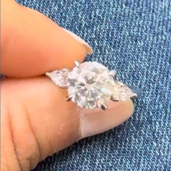 COPY - Two Carat Cubic Zirconia Three Stone Sterling Silver Engagement Ring Siz… - Picture 5 of 7